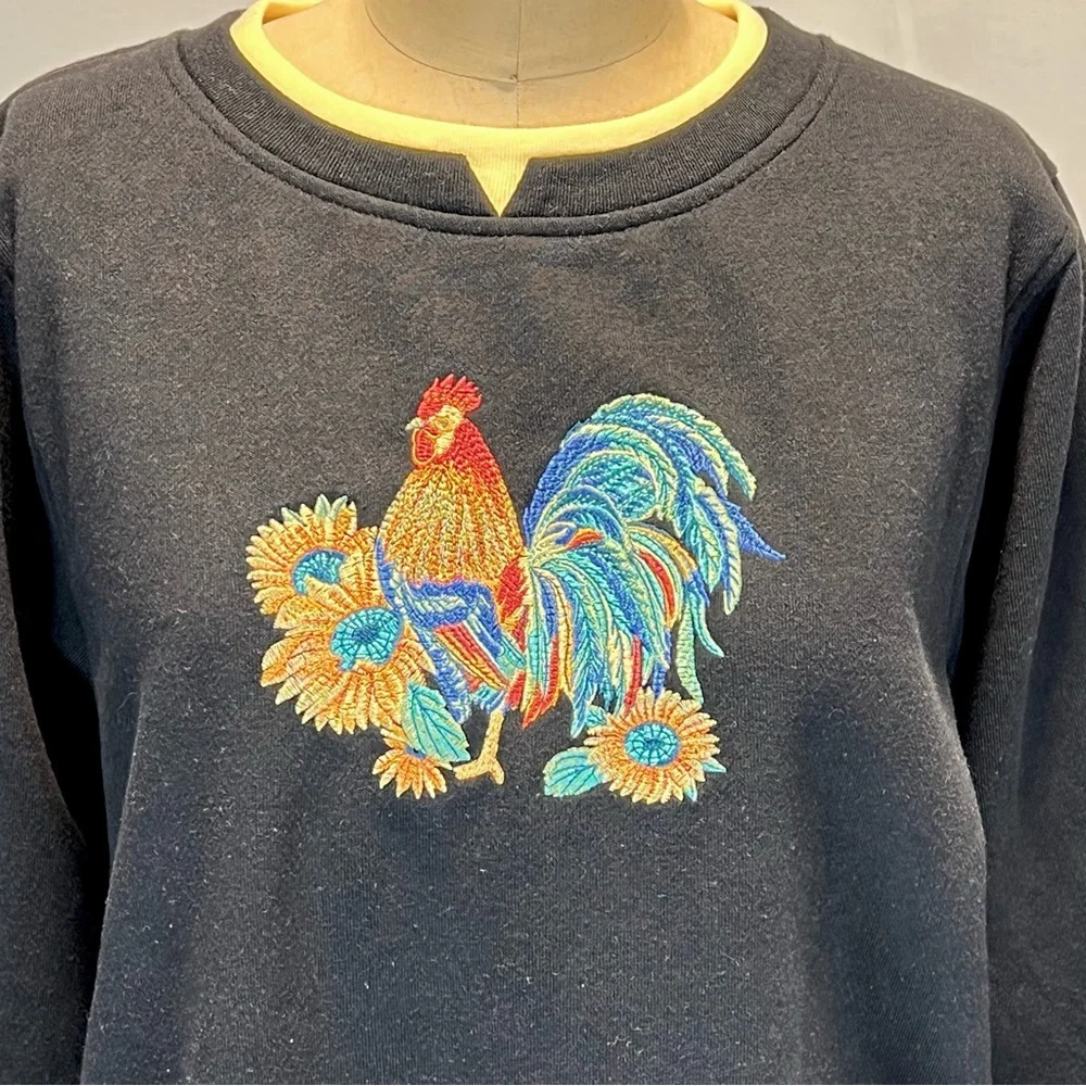VINTAGE farmhouse‎ country rooster embroidered crewneck sweatshirt farm animals